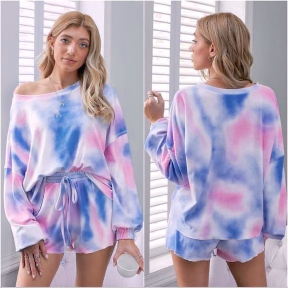 RAYS OF SUNSHINE TIE DYE SWEATSHIRT AND SHORTS SET